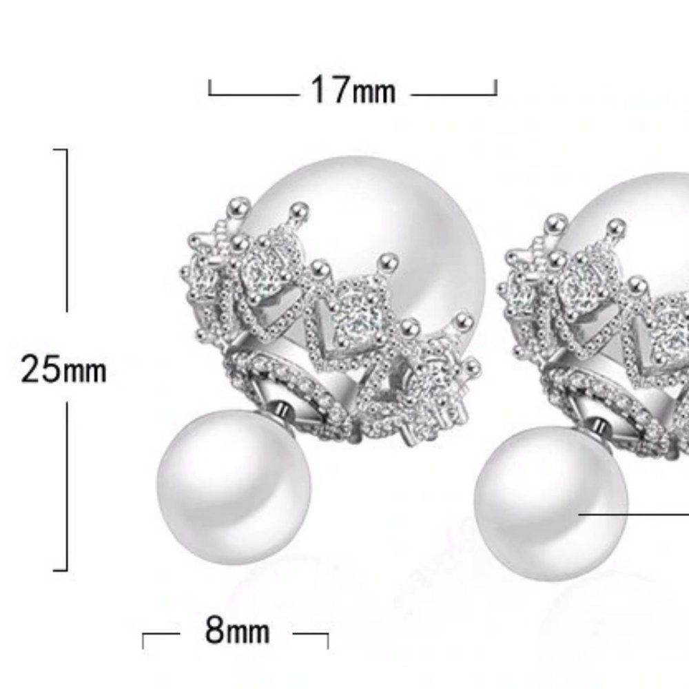 NEW 925 Sterling Silver Diamond Pearl Earrings - Picture 11 of 11